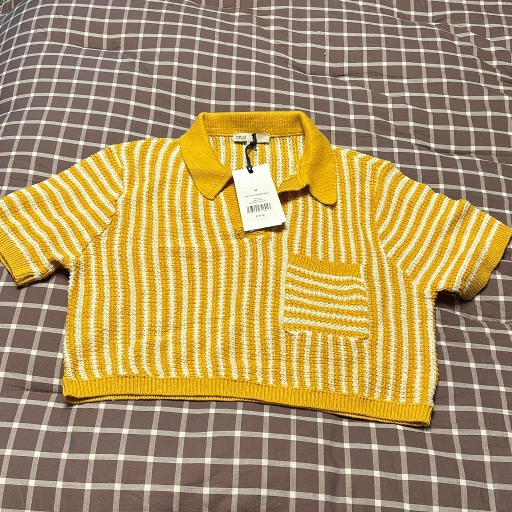 BNWT Onia linen knit cropped polo-MEDIUM - Picture 2 of 6